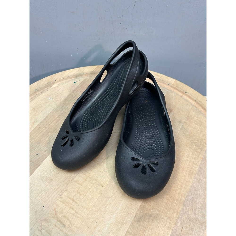 Crocs Black Adrina III Flower Cutout Slingback Ballet Flats Womens Size W6